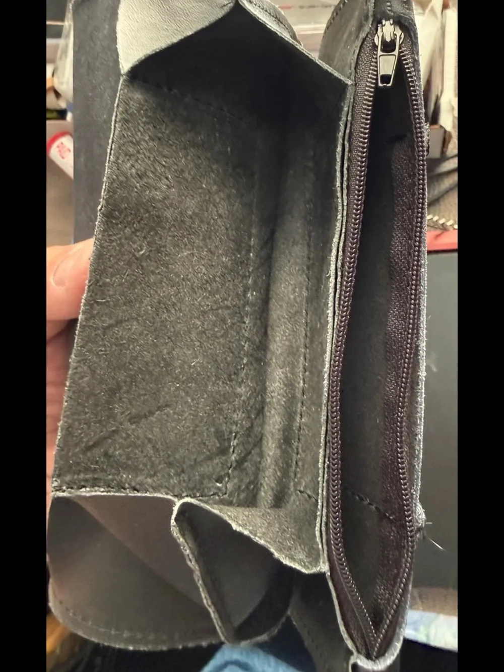 Source Unknown Black Leather Chain Wallet Clutch with Silver Hardware
